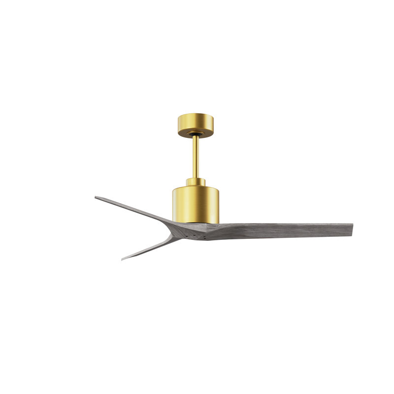 Ventilateur de plafond standard à 3 pales Ertugrul, Laiton brossé, 60", Ton bois de grange