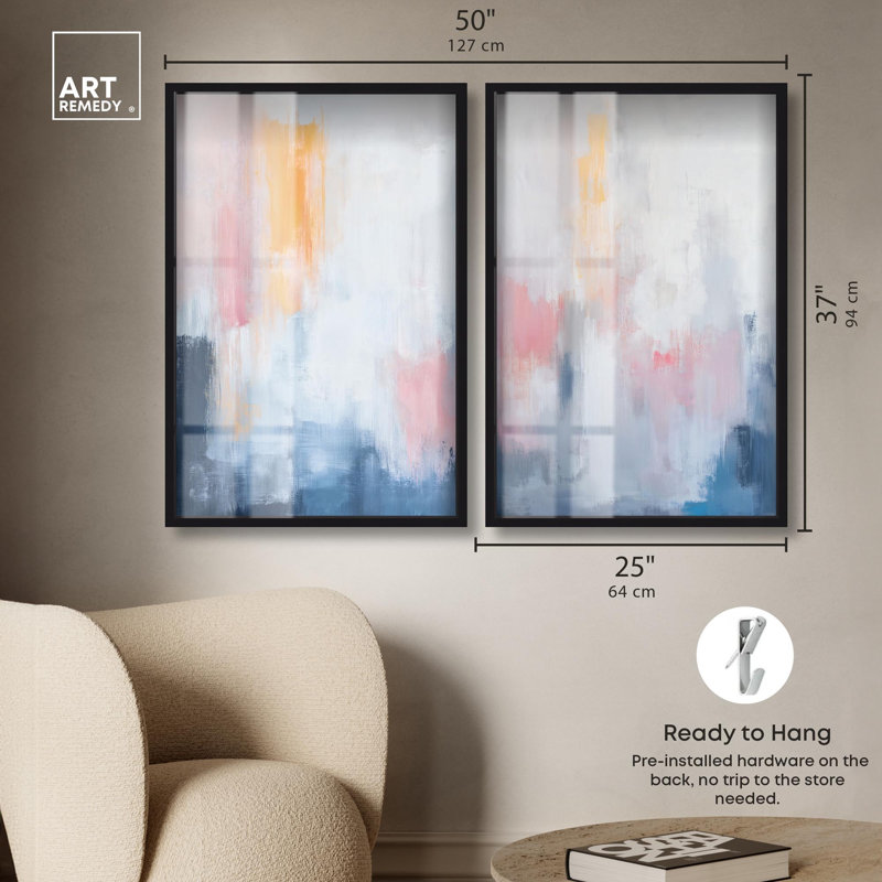Ensemble d'art abstrait moderne « Dreamweaver Serenity Shadowbox » par Art Remedy, cadre blanc, 24 x 36, 37" H x 25" W