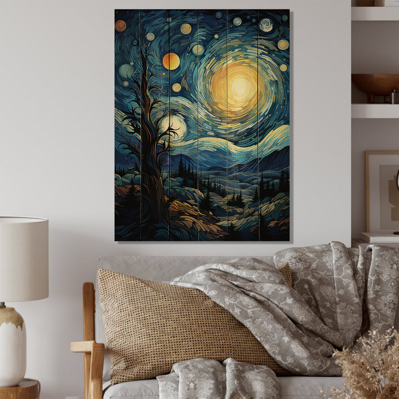 «The Starry Night Over The Rhone III», reproduction sur bois, H 20 po x l 10 po x P 0,78 po