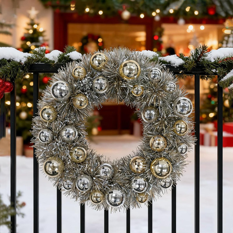 Couronne de porte avant - or - boule artificielle 16 po, Noël, décoration intérieure / extérieure