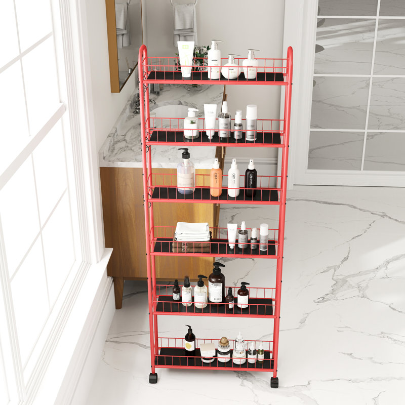 6 chariot de rangement rouge sur roulettes - parfait pour la cuisine, la salle de bain et la buanderie