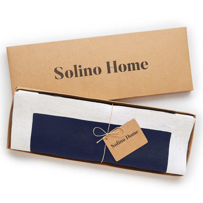 Festive Edge - 100% Pure Linen Placemats, Navy/Silver Shimmer Border