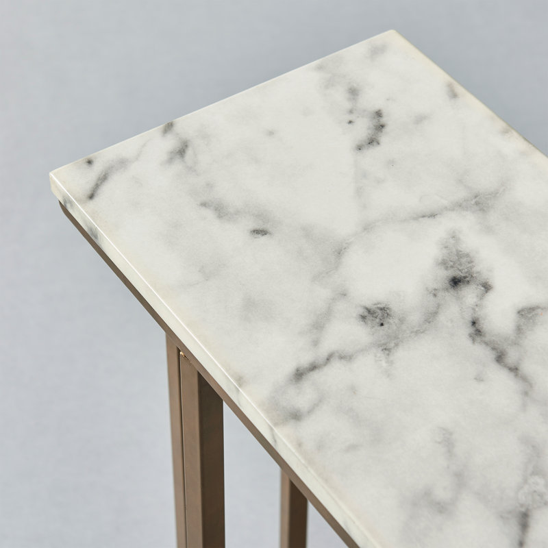 Modern Faux Marble and Brass C-Shaped Side Table