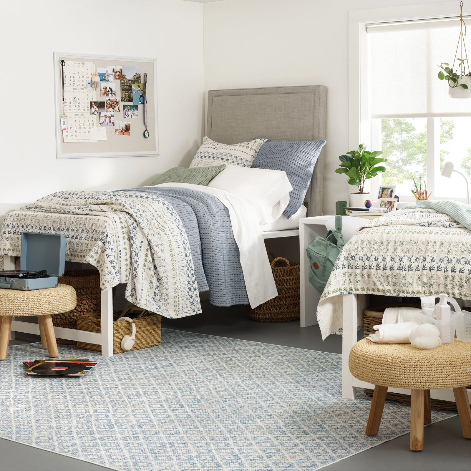 Melange Diamond Blue Machine Washable Rug, Rectangle 3' x 5'