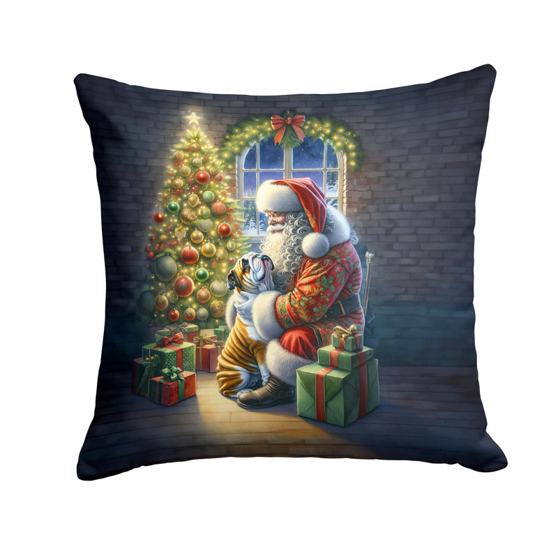Coussin English Bulldog and Santa Claus, H 14 po x l 14 po