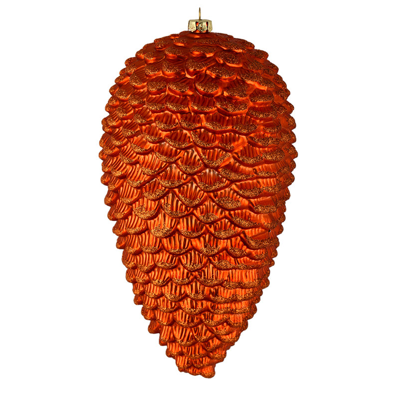 Matte Glitter Pinecone Christmas Ornament, Burnished Orange