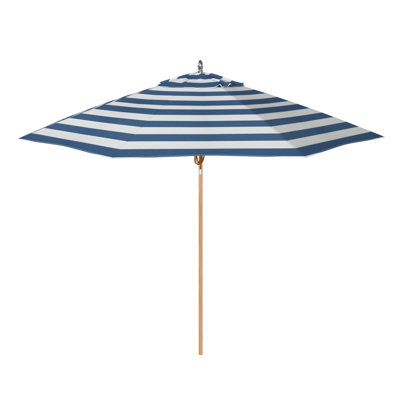 Parasol en teck de 9 pieds en aluminium avec nervures en fibre de verre et élévateur de poulie à Cabana Regatta Sunbrella
