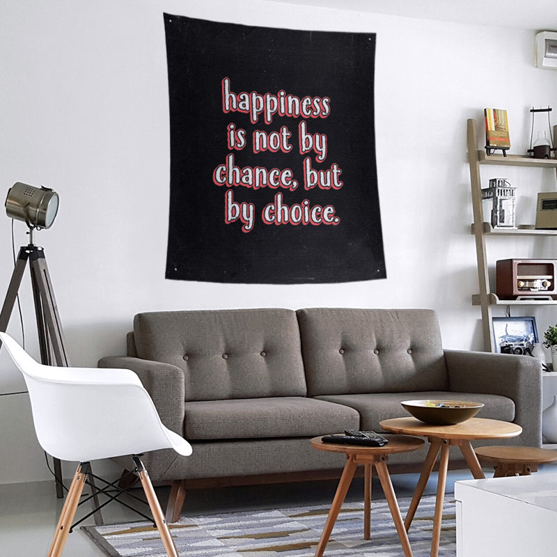 Tapisserie tableau noir en polyester citation de bonheur, H 80 po x l 68 po, Rouge