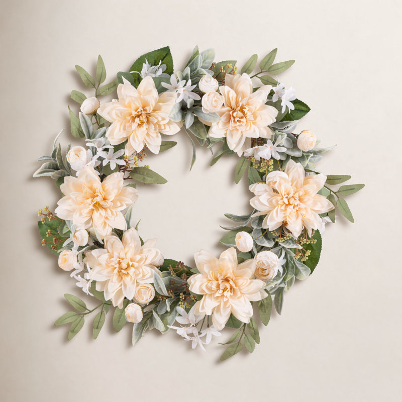 24" D Floral Wreath, Peach Dahlia
