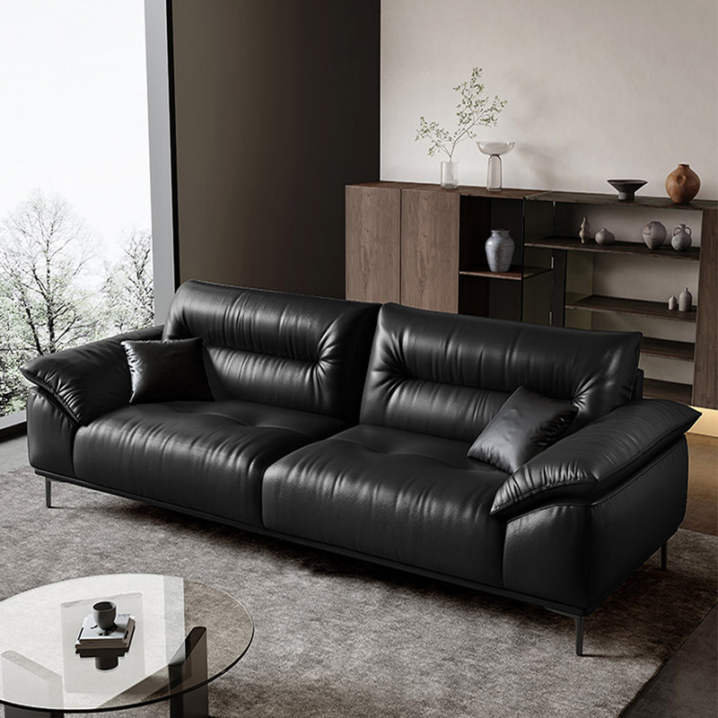 Canapé standard en cuir véritable noir, Noir