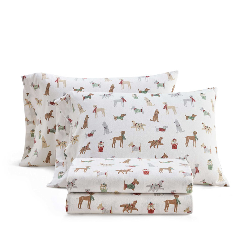 Martha Stewart Holiday Pups Brown Cotton Flannel Sheet Set, Full  Sheet Set with 2 Pillowcases, Brown Pups