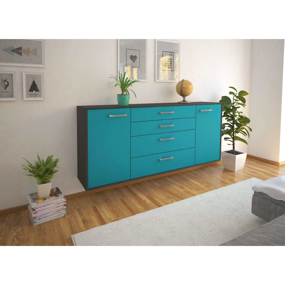 Sideboard Bridgeport, Farbe: Treibholz/Weiß, Fliegend/Metallgriffe, Größe: 180x79x35cm