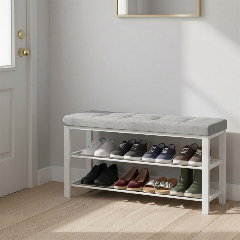 Shoe Storage Bench, Dove Gray/Cloud White