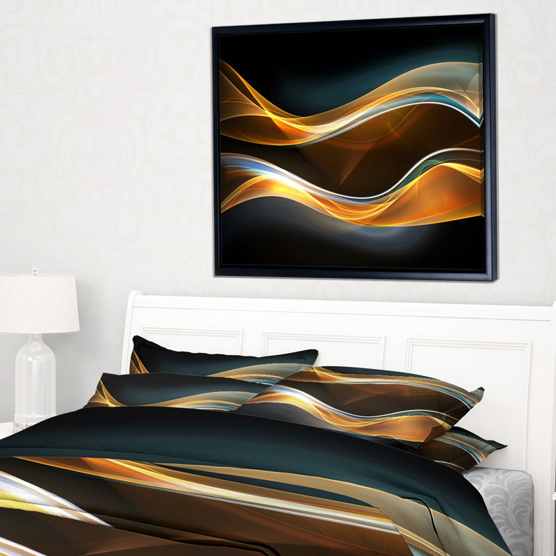 Corwin Gold Waves en noir - reproduction abstraite, H 30 po x l 40 po x P 1,5 po, Toile avec cadre flottant