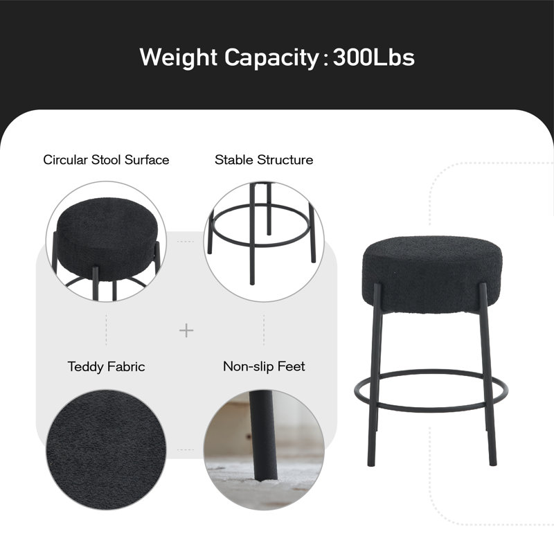 Tabouret de comptoir 23,81 po Gwyneira, Noir, Noir