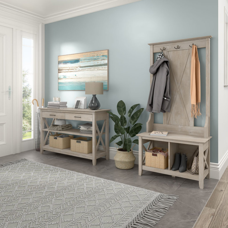 Key West Hall Tree with Bench and Shoe Storage, Washed Gray