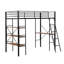 Lit mezzanine simple en métal noir avec bureau et tablette
