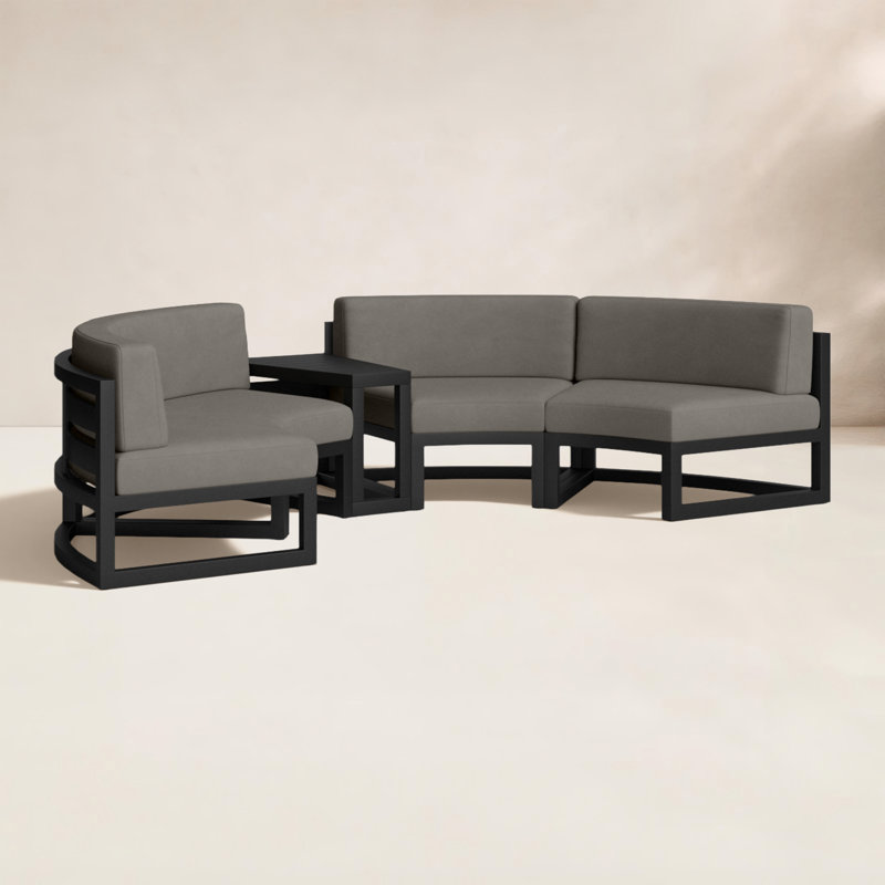 Avion Outdoor Curved Patio Sectional with Sunbrella Cushions, Canvas Charcoal Sunbrella® Canvas, Black