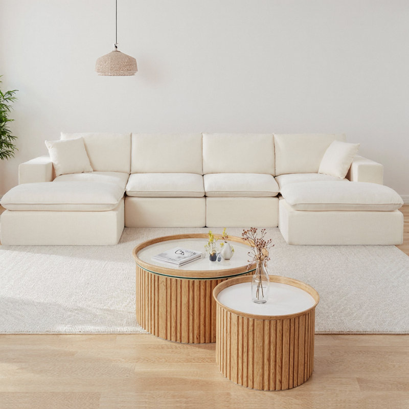 Canapé modulaire en U modulaire avec 2 repose-pieds, ensemble de canapés en chenille moderne, canapé à assise profonde librement combinable pour le mobilier de salon, d'appartement et de bureau