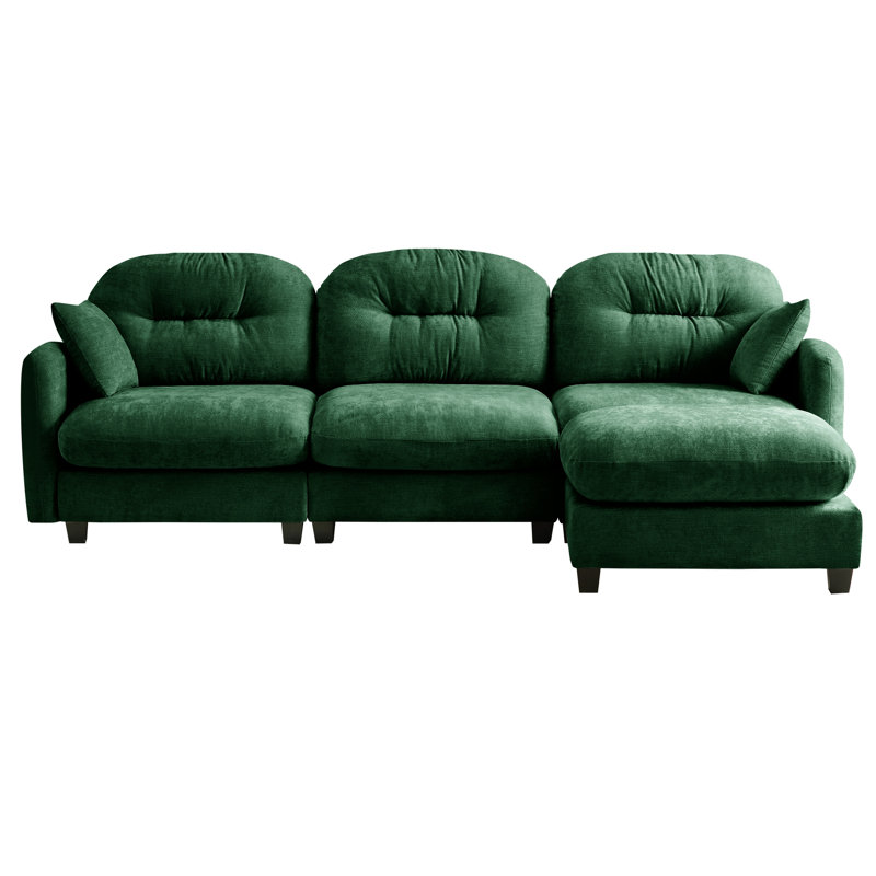 3 canapés modulaires en L, chenille, ergonomiques et pour les espaces de vie, 3 canapés modulaires, Chenille verte