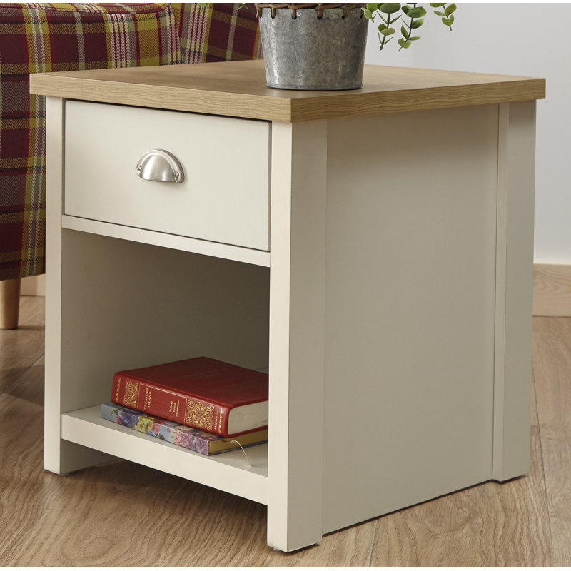Kerry Sled End Table, Cream, Oak