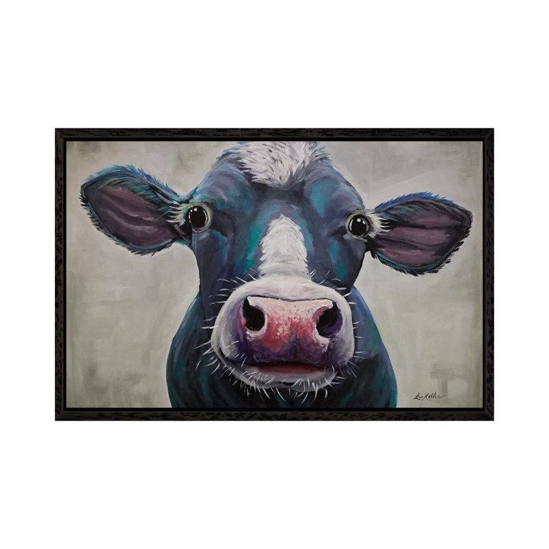 Cow - Clara Belle - Painting on Canvas, 66.04 cm H x 45.72 cm W, Black Framed Canvas