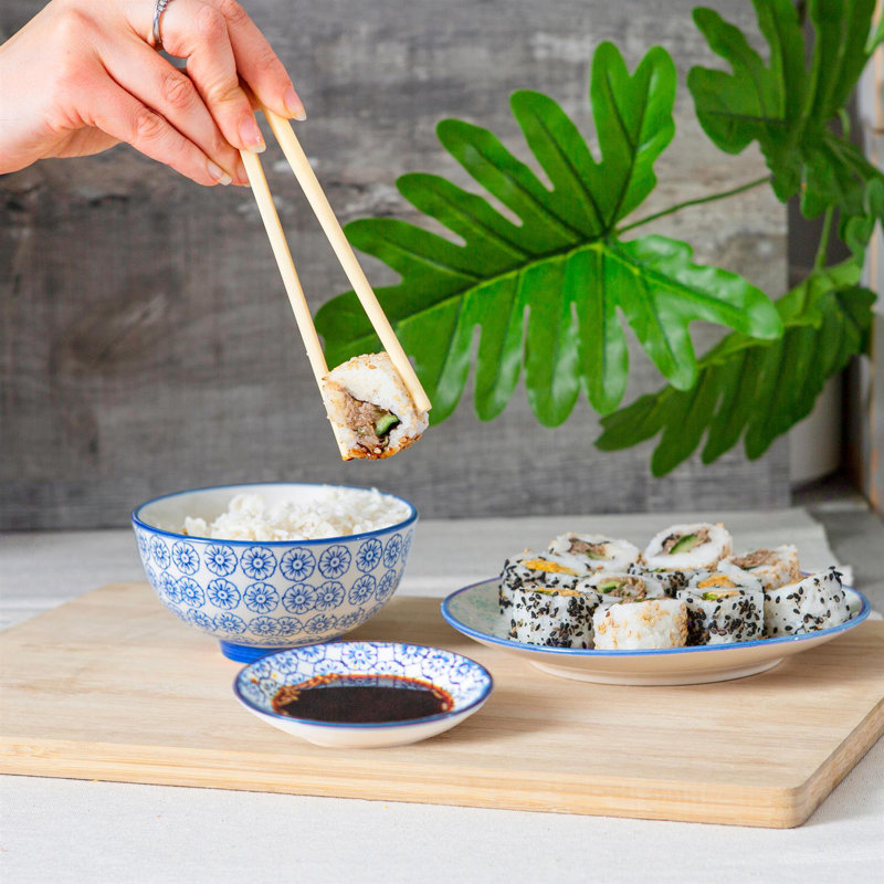 Nicola Spring - Hand-Printed Rice Bowls - Navy - Set of 6