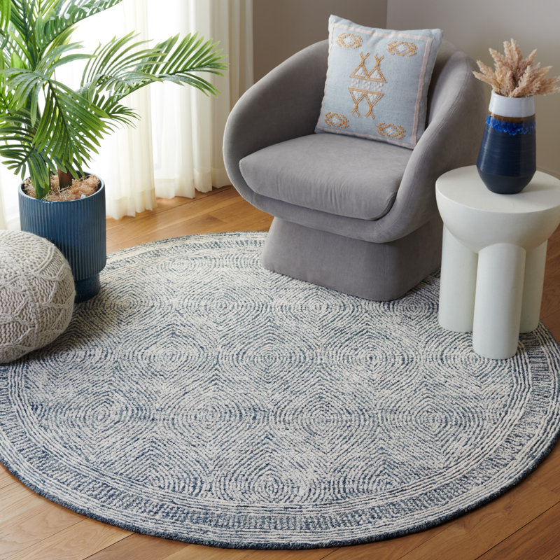 Cole Hand Tufted Wool Rug, Round 6', Ivory/Navy