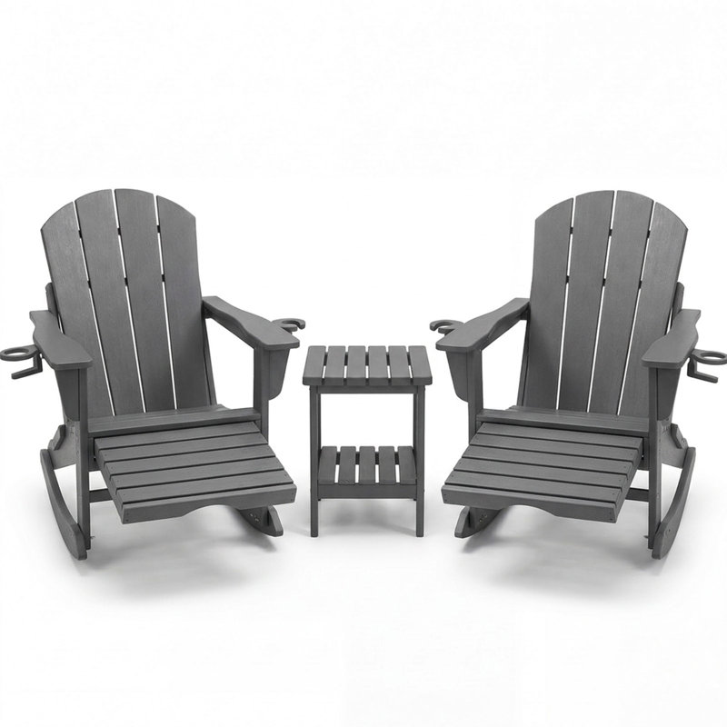 Rocking Outdoor Adirondack Chair With Table, Gray