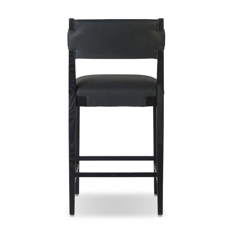 Tamari Stool-Sonoma Chestnut-Bar, Black, Black Genuine Leather, Counter Stool (27.76" Seat Height)