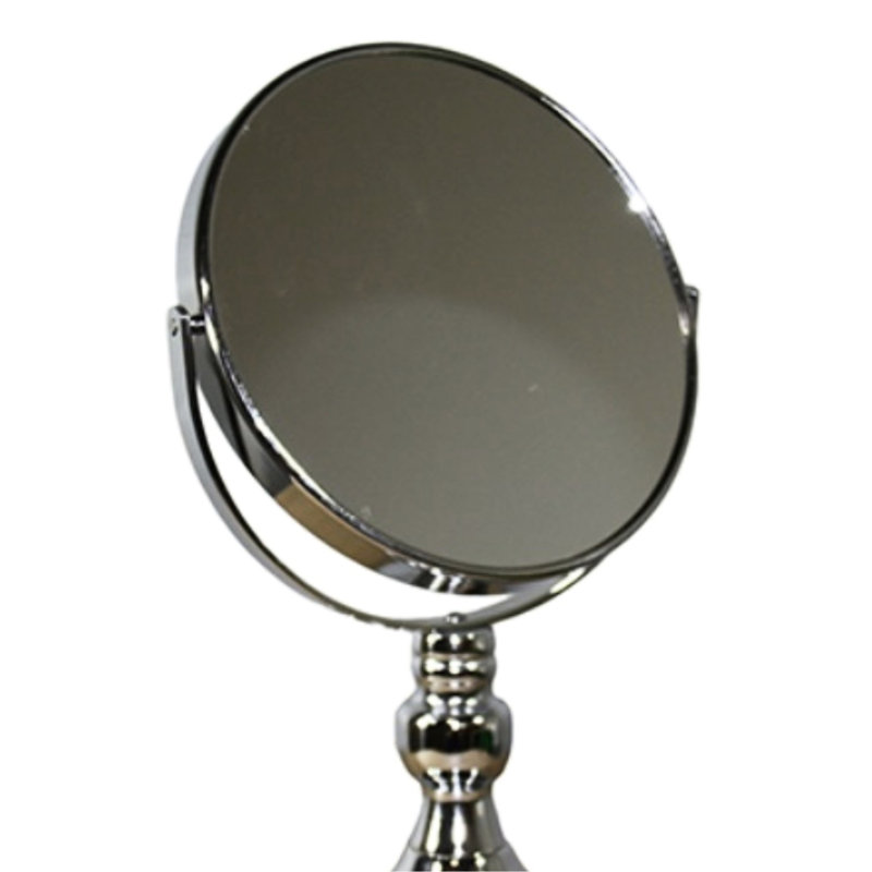 Miroir grossissant 7x, 6,5 po, finition argentée, métal et verre, rotation à 360 °, base organisée