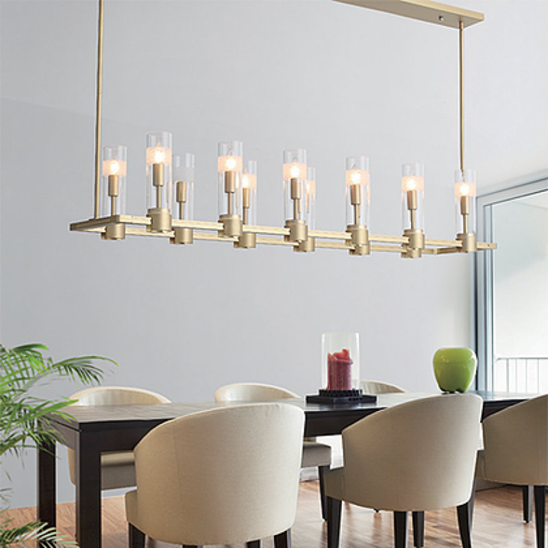 Lustre rectangulaire pour îlot de cuisine double ou simple Light Chamont, H 10 po x l 12 po x P 48 po, Nickel brossé