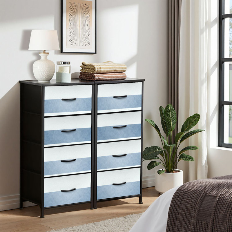 Commode 4 tiroirs pour chambre à coucher, commode étroite, plateau en bois et structure en fer de travail 18 po x 37,5 po - (l x H)