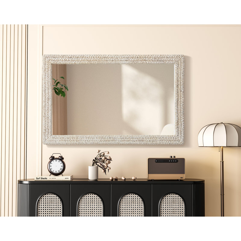 Miroir Dennard Cornhusk en lin blanc, 55 po x 35 po