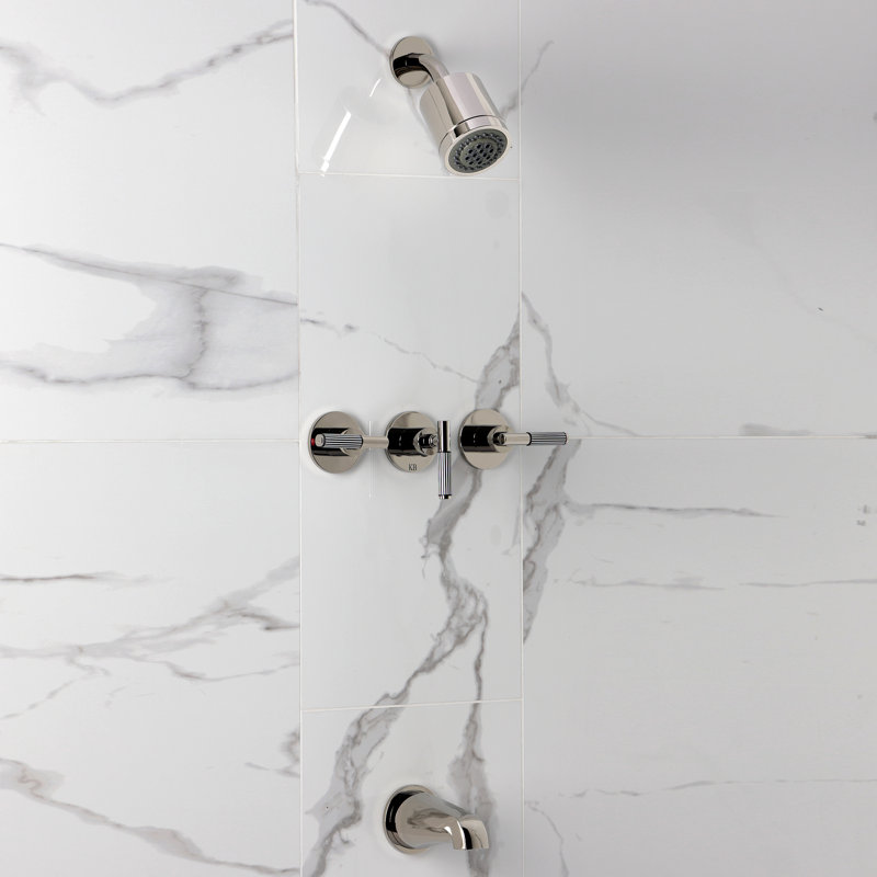 Kingston Brass Verona Triple-Handle Tub And Shower Faucet, Polished Nickel