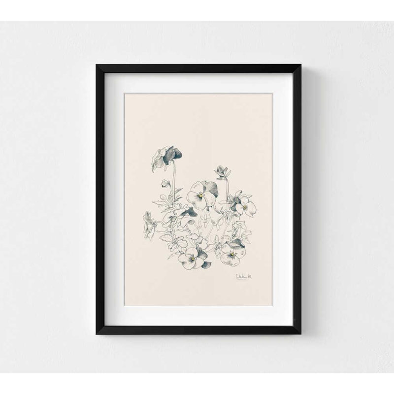Reproduction de dessin botanique rétro, H 40 po x l 30 po, Impression encadrée avec passe-partout, Noir