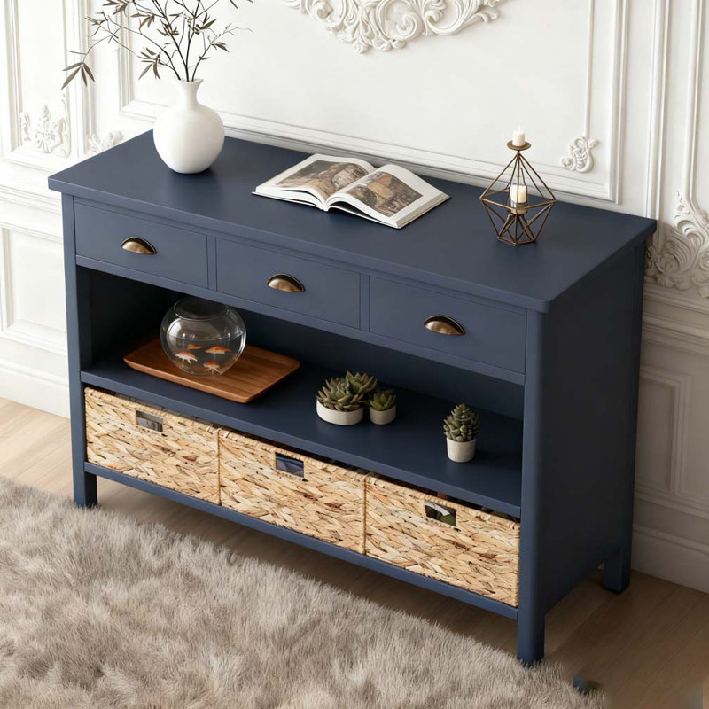 Console Table with 3 Storage Drawers, Navy