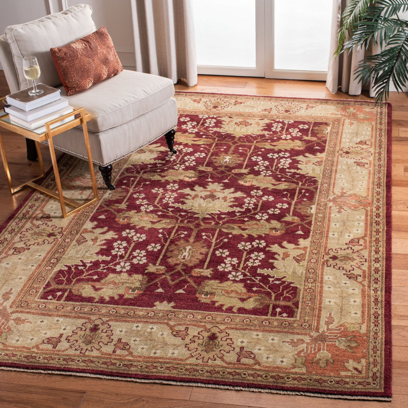 Oushak Oriental Hand-Knotted Wool Red Area Rug, Rectangle 9' x 12'