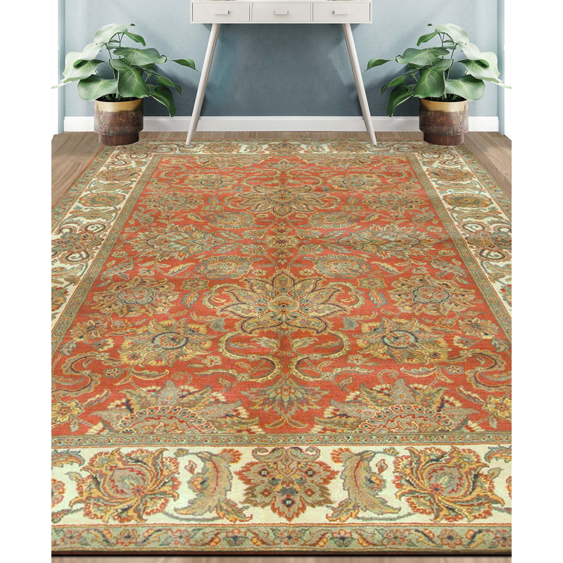 Tapis rouille et ivoire noué à la main de haute qualité