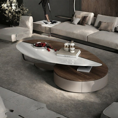 Light luxury marble solid wood color coffee table