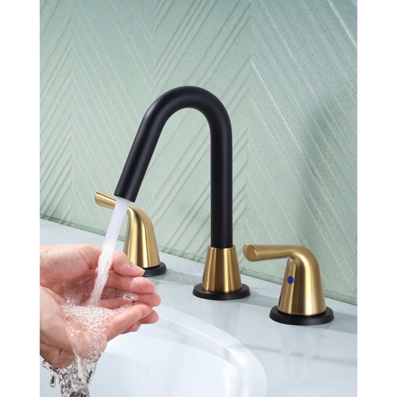 Robinet de salle de bain à 2 poignées avec drain, Black/Gold