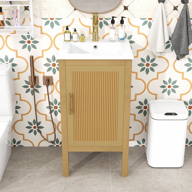 Bathroom Vanity with Ceramic Sink and Adjustable Shelf
