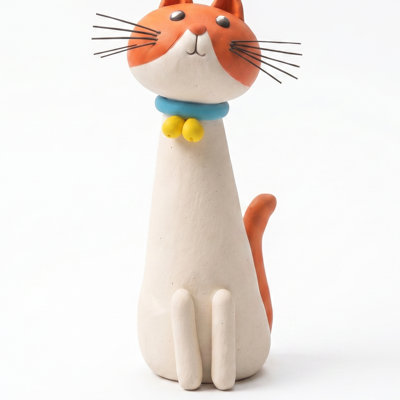 Whimsical Cat Resin Vase with Blue Collar and Bell Accents, Decorative Bud Vase for Tabletop and Shelf Display