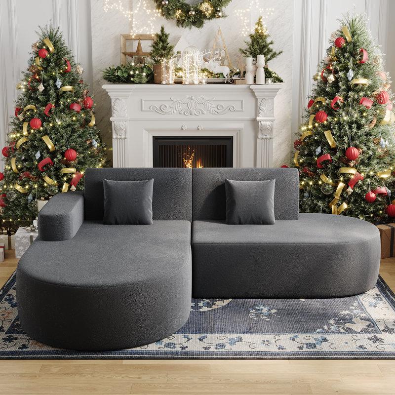 No Assembly Required Corner Sofa, L-Shape Sectional Sofa With 2 Pillows, Gray