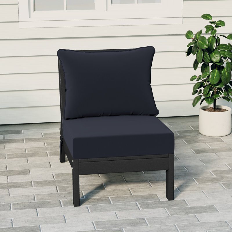 Deep Seating Armless Chair With Cushions, Navy Blue, Black