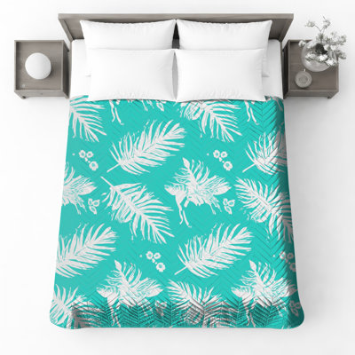  Tropical Palm Leaves Quilted Bedspread All Sizes