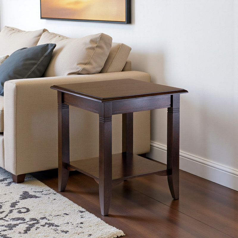 Milo Accent Table in Brown Finish with lower shelf for display, 21.83'' H X 19.86'' W X 19.86''