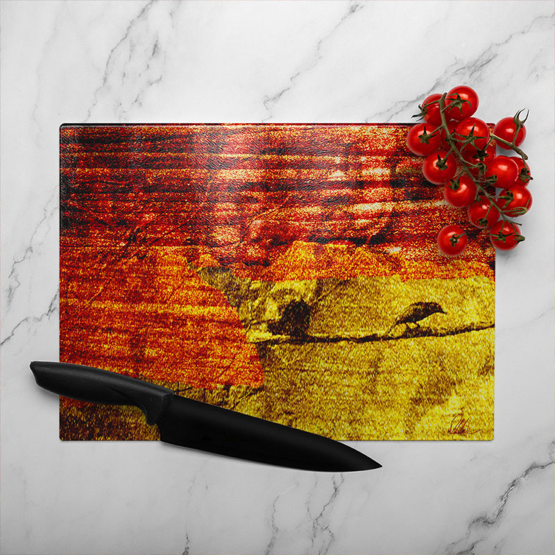 Birds On Branch Glass Chopping Board
