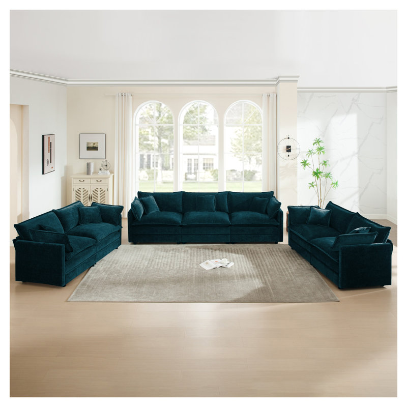 Ensemble de canapé modulaire en chenille bleu 3 pièces, canapé modulaire surdimensionné et confortable