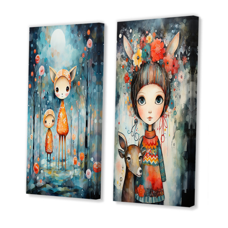 «Cute Childrens Christmas Decor I», ensemble de 2 reproductions d'art mural, Toile tendue, H 28 po x l 25 po